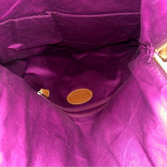 FOSSIL TAYLOR MAGENTA PURPLE+BROWN TRIM LEATHER CROSSBODY,TOTE,HAND BAG - Picture 7 of 9